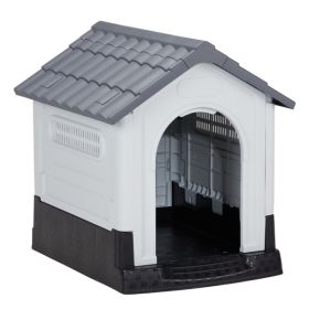 26 inch Plastic Dog House, Indoor Outdoor Doghouse Pet House with Air Vents and Elevated Floor (Color: as picture)